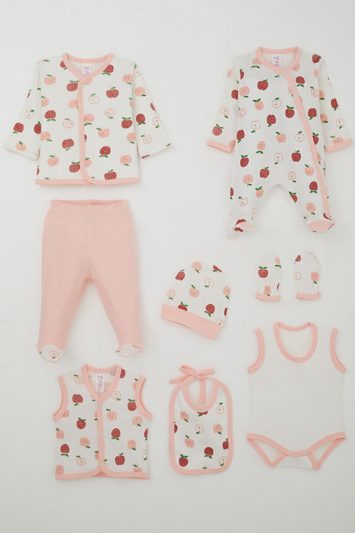 BRE Breeze Baby Girl Hospital Outfit 8 Pieces Cute Little Apple Patterned 0-3 Months, Ecru - Pinner
