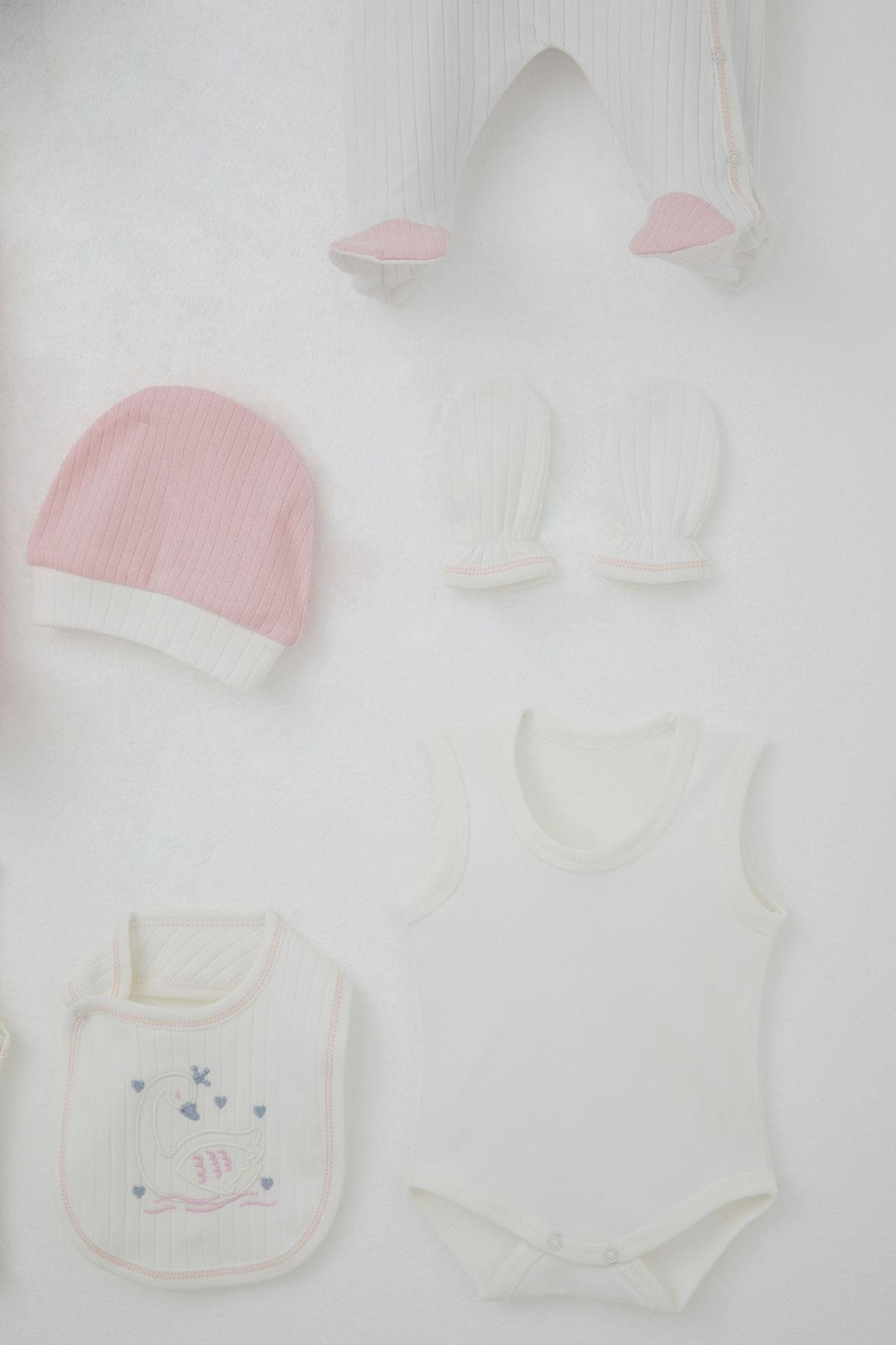 BRE Breeze Baby Girl Hospital Outfit 8 Piece Cute Queen Swan Embroidered 0-3 Months, Ecru - Grays