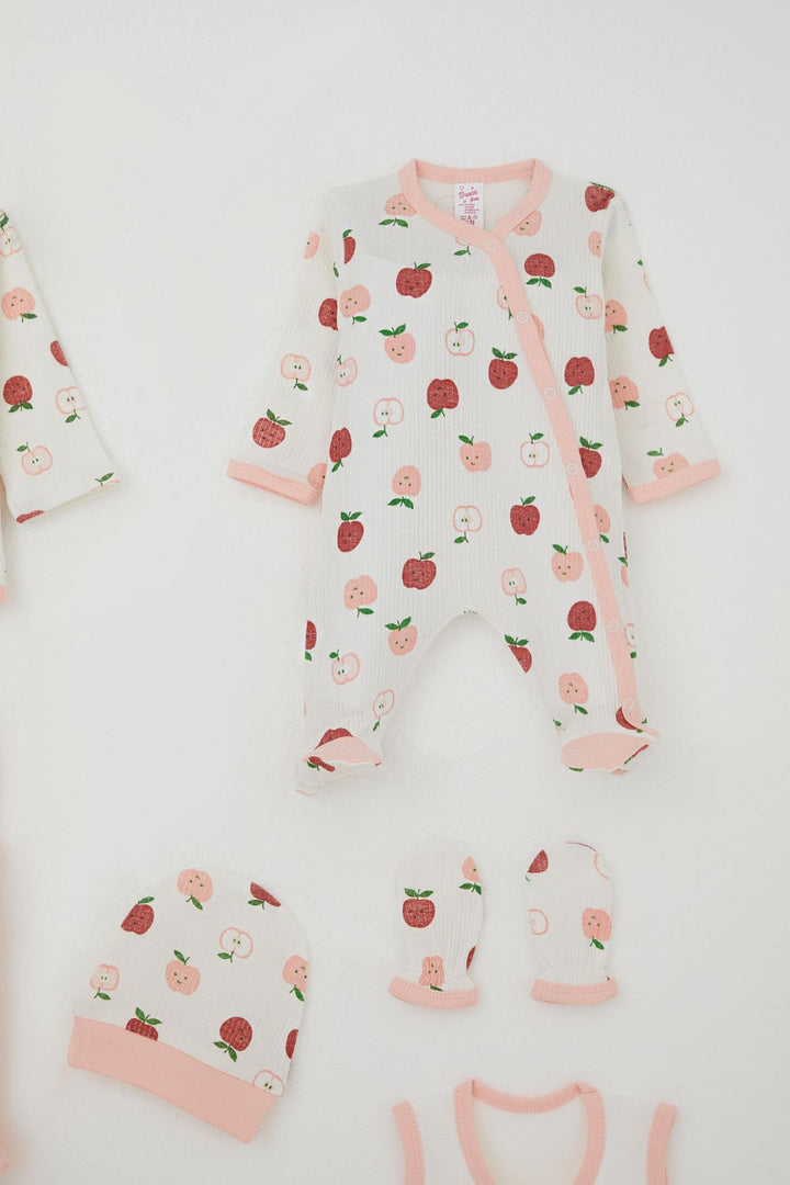 BRE Breeze Baby Girl Hospital Outfit 8 Pieces Cute Little Apple Patterned 0-3 Months, Ecru - Pinner
