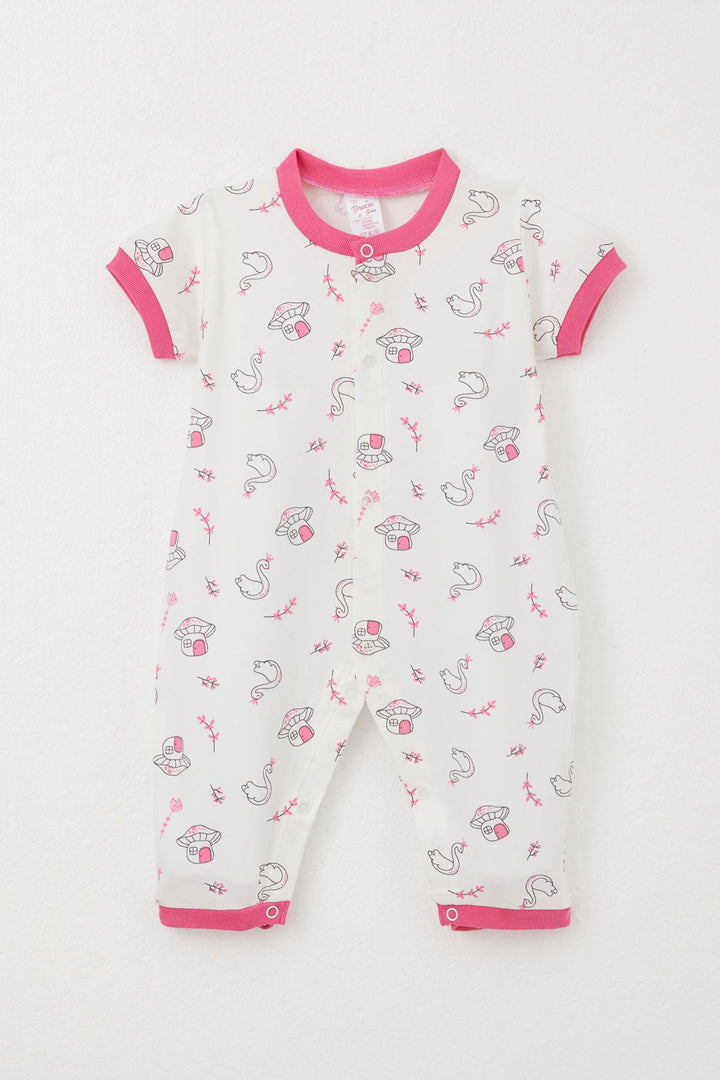 BRE Breeze Baby Girl Short Sleeve Romper Mushroom House & Princess Swan Patterned 0-6 Months, White - Alpharetta