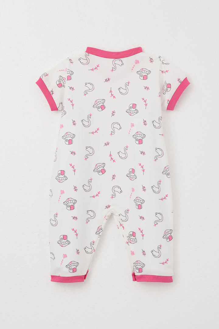 BRE Breeze Baby Girl Short Sleeve Romper Mushroom House & Princess Swan Patterned 0-6 Months, White - Alpharetta