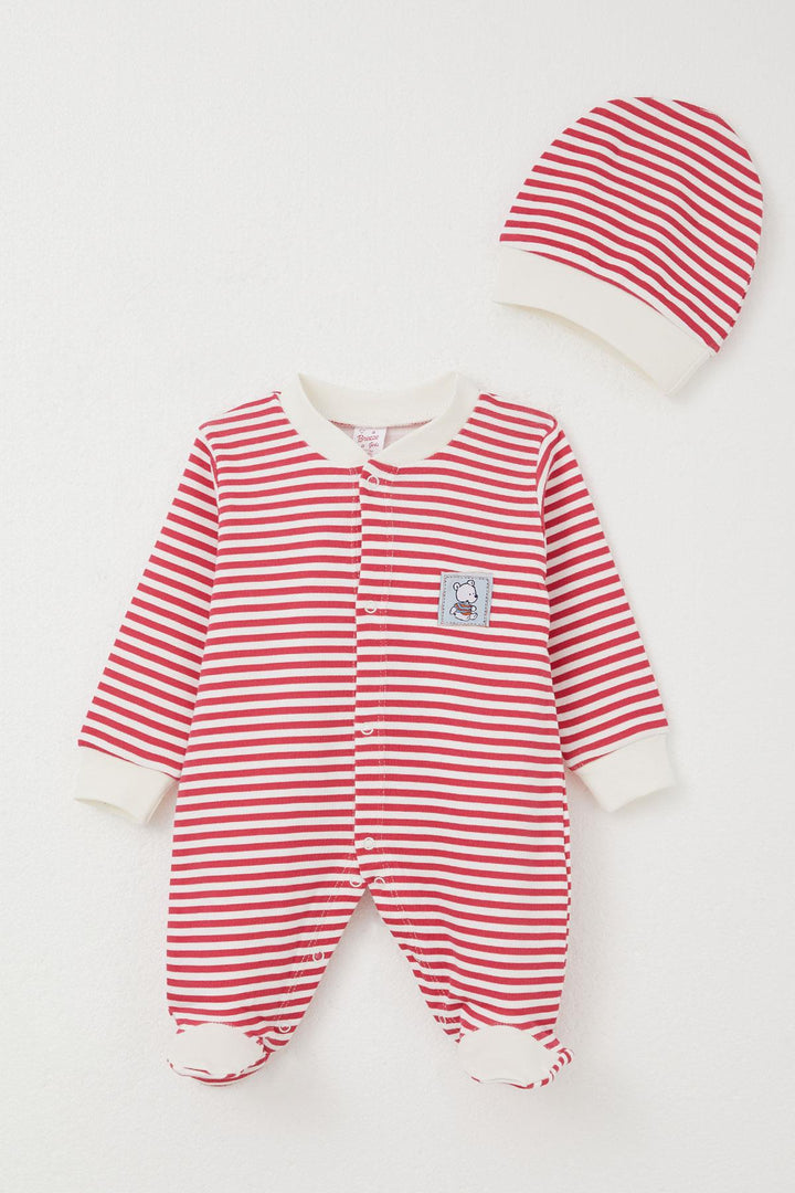 BRE Breeze Baby Girl Romper with Booties Bear Embroidery Striped 0-6 Months, Fuchsia - Southall