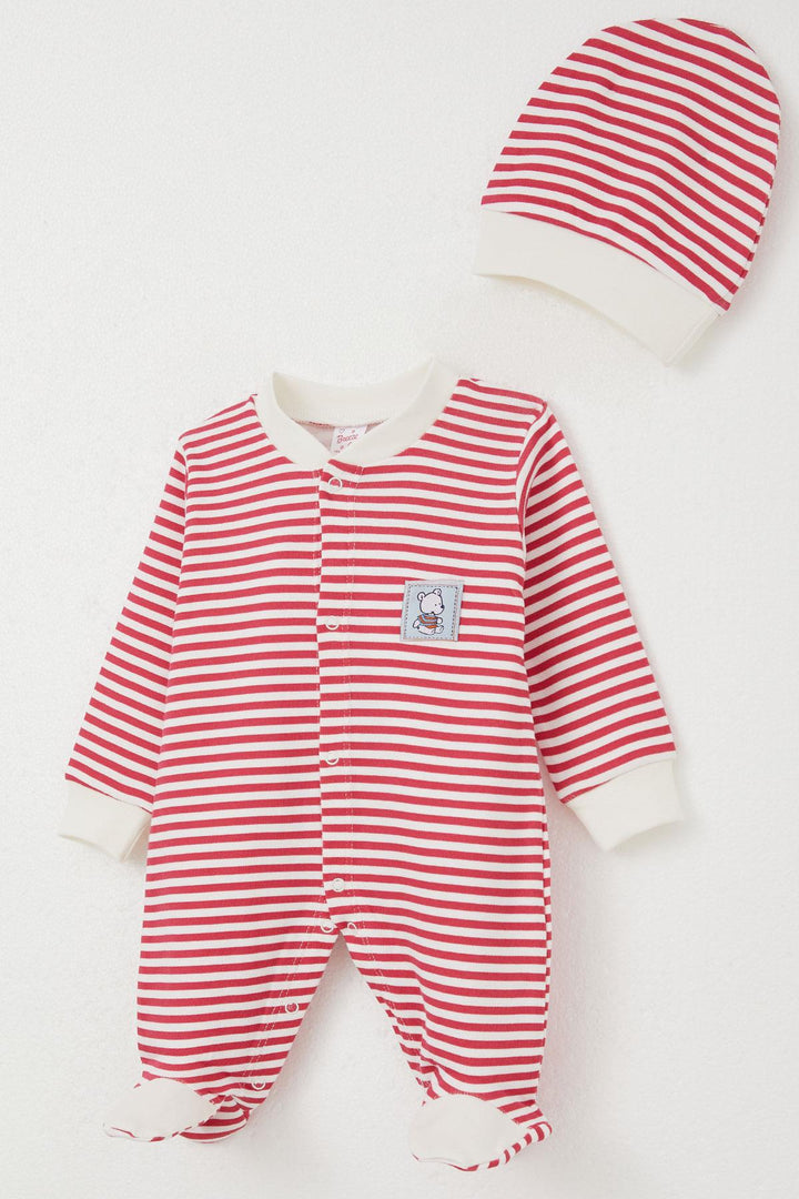 BRE Breeze Baby Girl Romper with Booties Bear Embroidery Striped 0-6 Months, Fuchsia - Southall