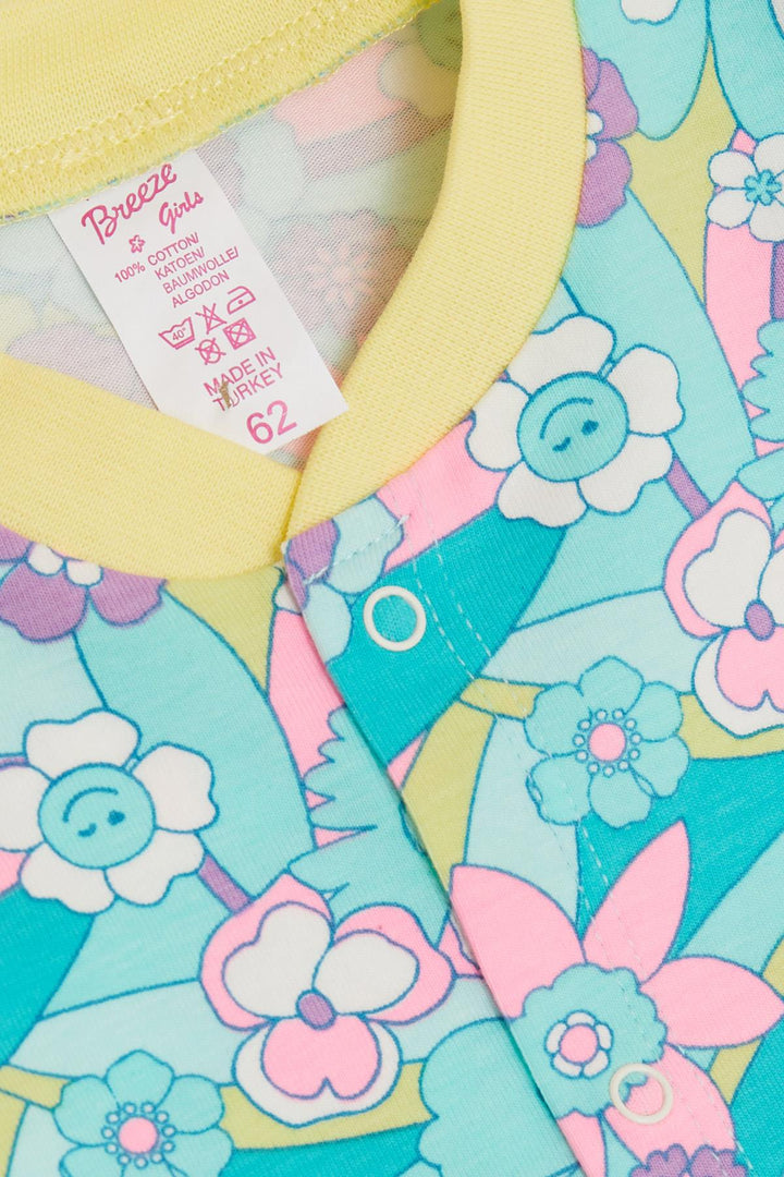 BRE Breeze Baby Girl Romper with Socks Spring Themed Flower Patterned 0-6 Months, Aqua Green - Torreón