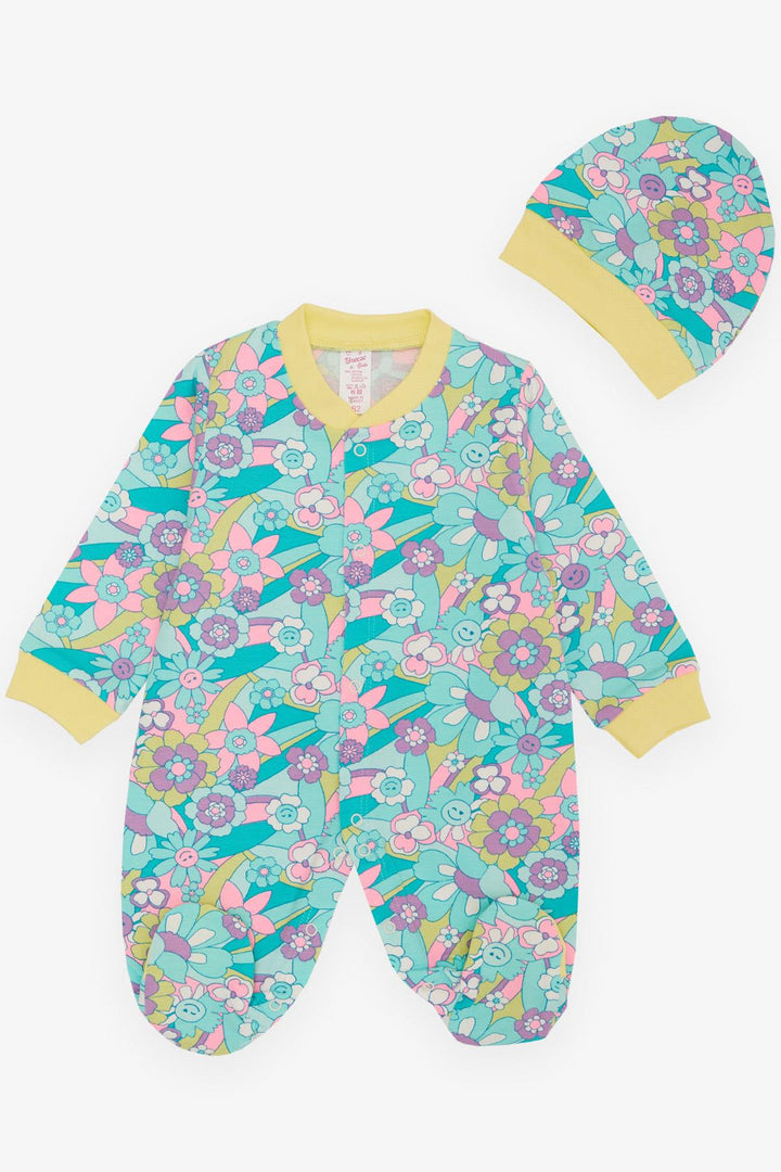 BRE Breeze Baby Girl Romper with Socks Spring Themed Flower Patterned 0-6 Months, Aqua Green - Torreón