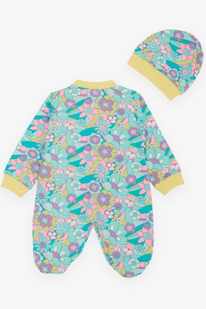BRE Breeze Baby Girl Romper with Socks Spring Themed Flower Patterned 0-6 Months, Aqua Green - Torreón