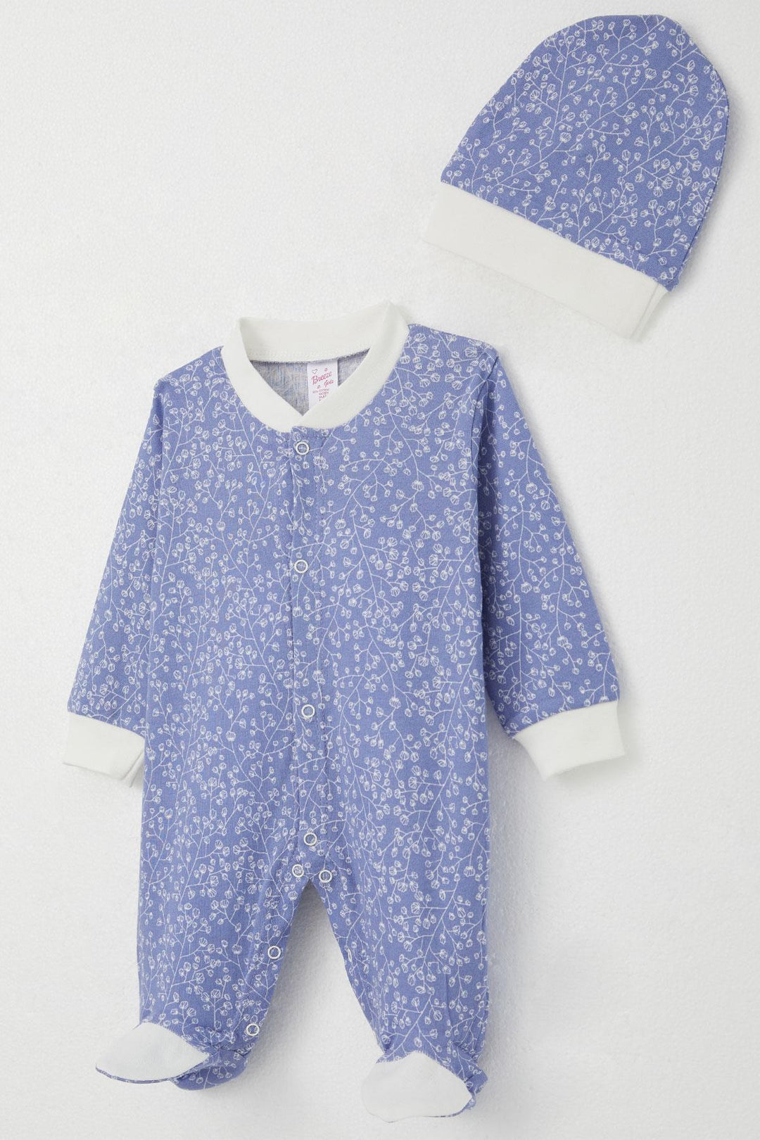BRE Breeze Baby Girl Romper with Socks Flower Patterned 0-6 Months, Blue - Bishops Stortford