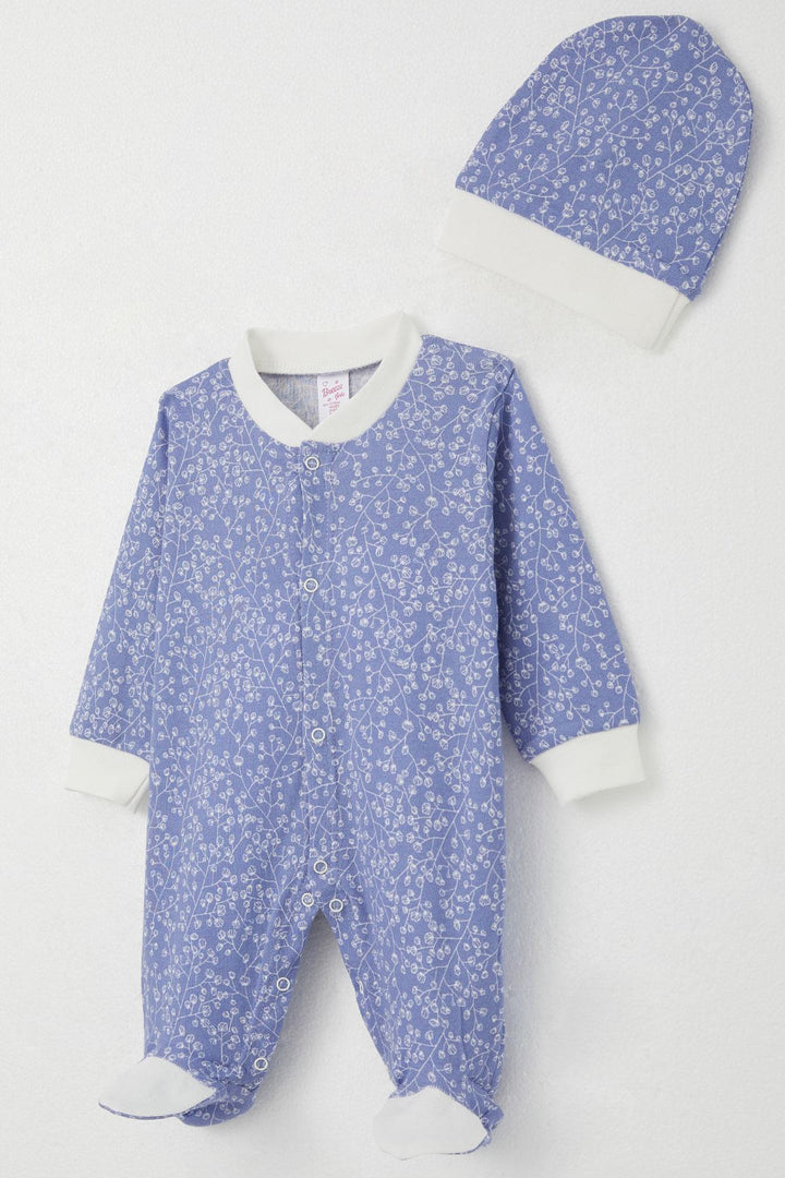BRE Breeze Baby Girl Romper with Socks Flower Patterned 0-6 Months, Blue - Bishops Stortford