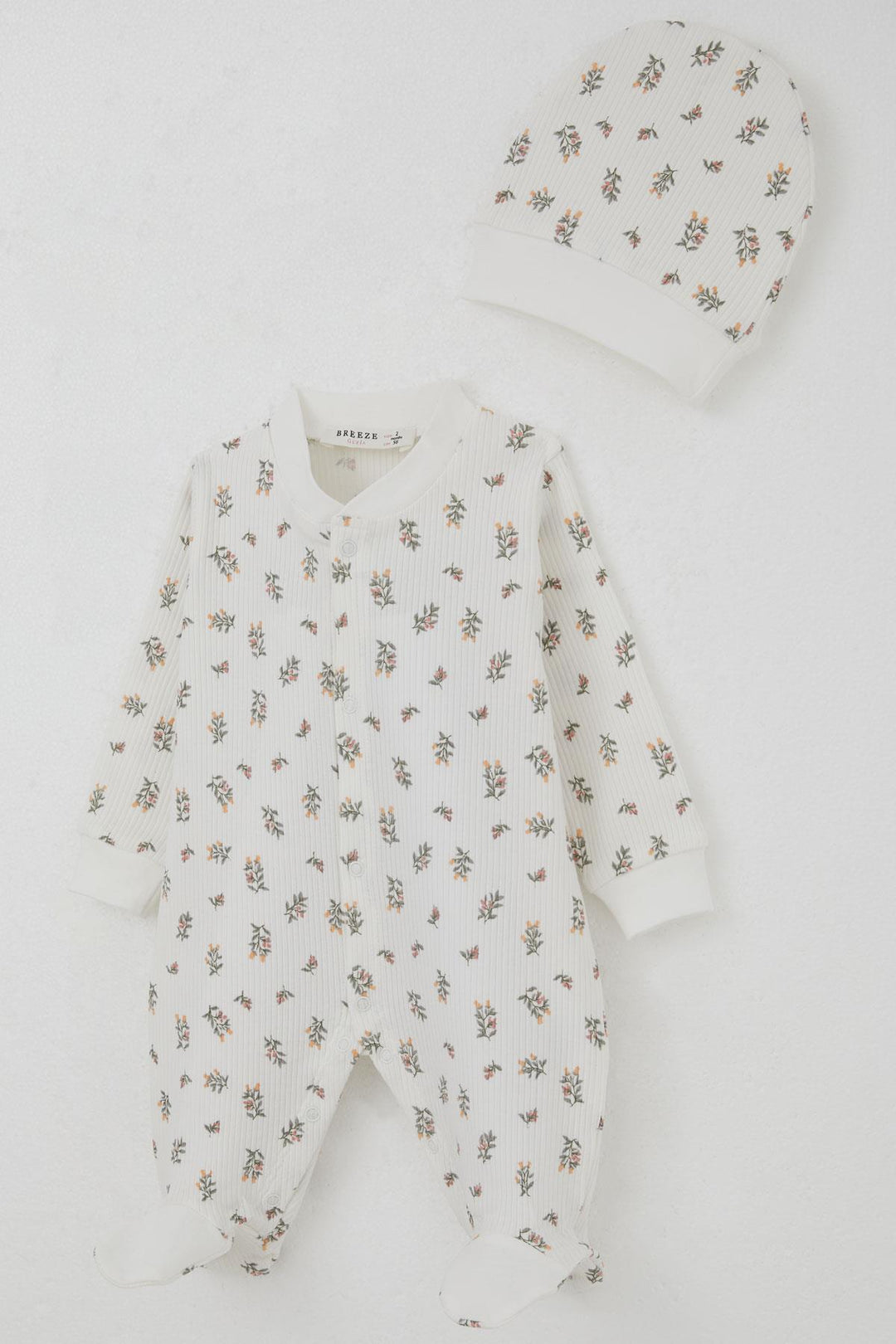 BRE Breeze Baby Girl Romper with Socks Flower Patterned 0-6 Months, Ecru - Grimsby