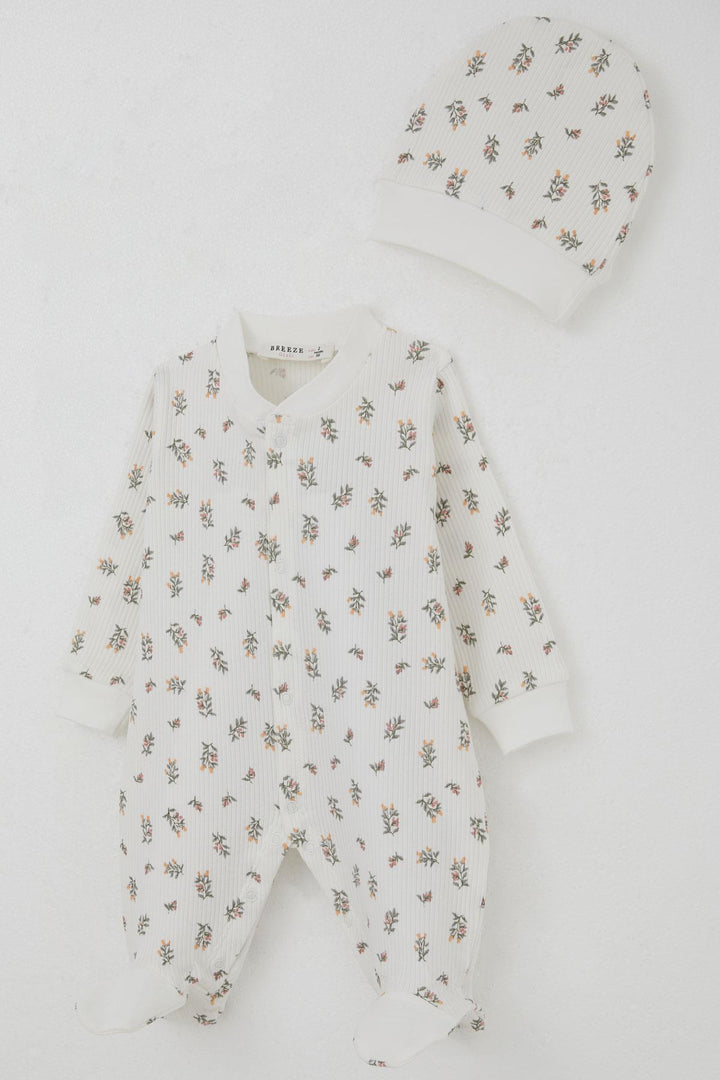BRE Breeze Baby Girl Romper with Socks Flower Patterned 0-6 Months, Ecru - Grimsby