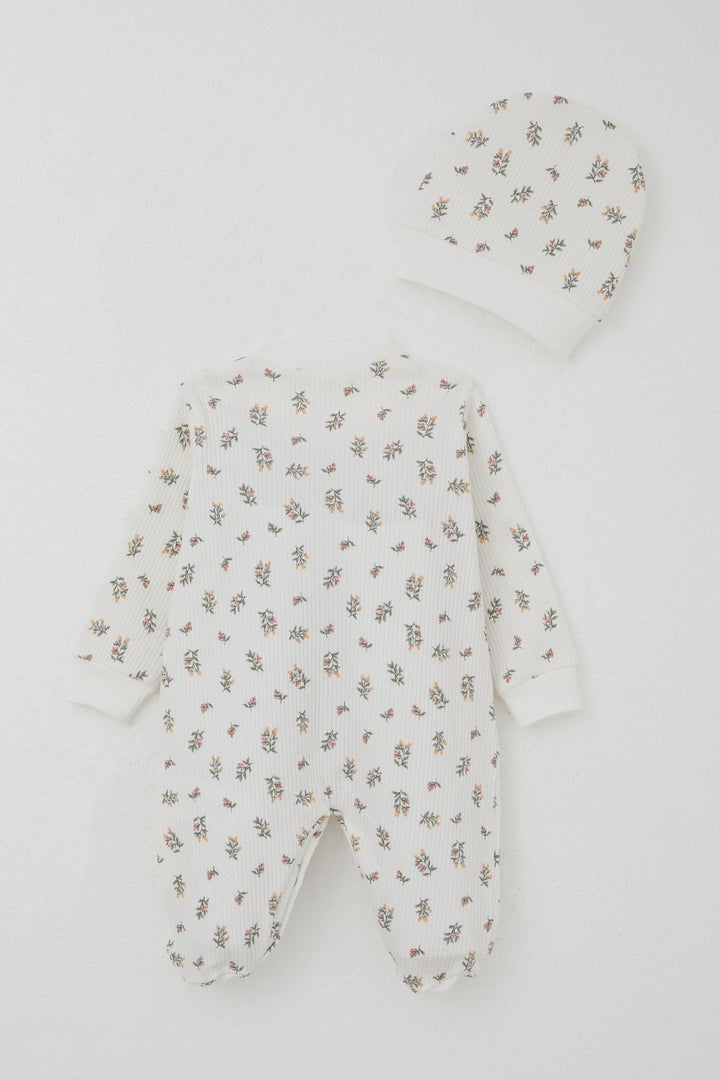 BRE Breeze Baby Girl Romper with Socks Flower Patterned 0-6 Months, Ecru - Grimsby