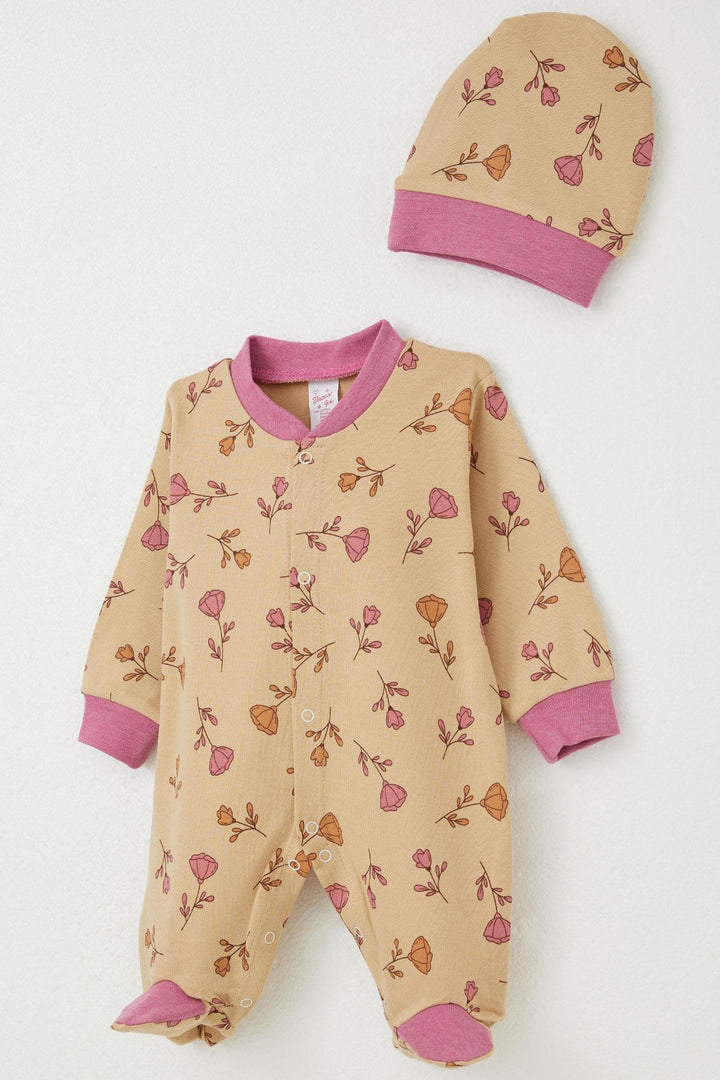 BRE Breeze Baby Girl Romper with Socks Flower Patterned 0-6 Months, Light Brown - Ridderkerk