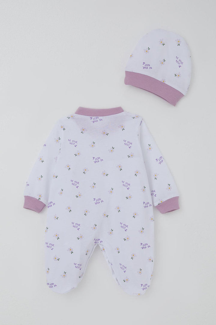 BRE Breeze Kız Bebek Patikli Tulum Çiçek & Yazı Desenli 0-6 Ay, Beyaz - North Bethesda