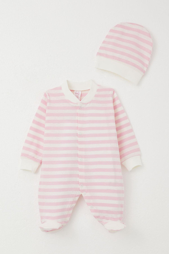 BRE Breeze Baby Girl Romper with Socks Striped 0-6 Months, Pink - Petatlán