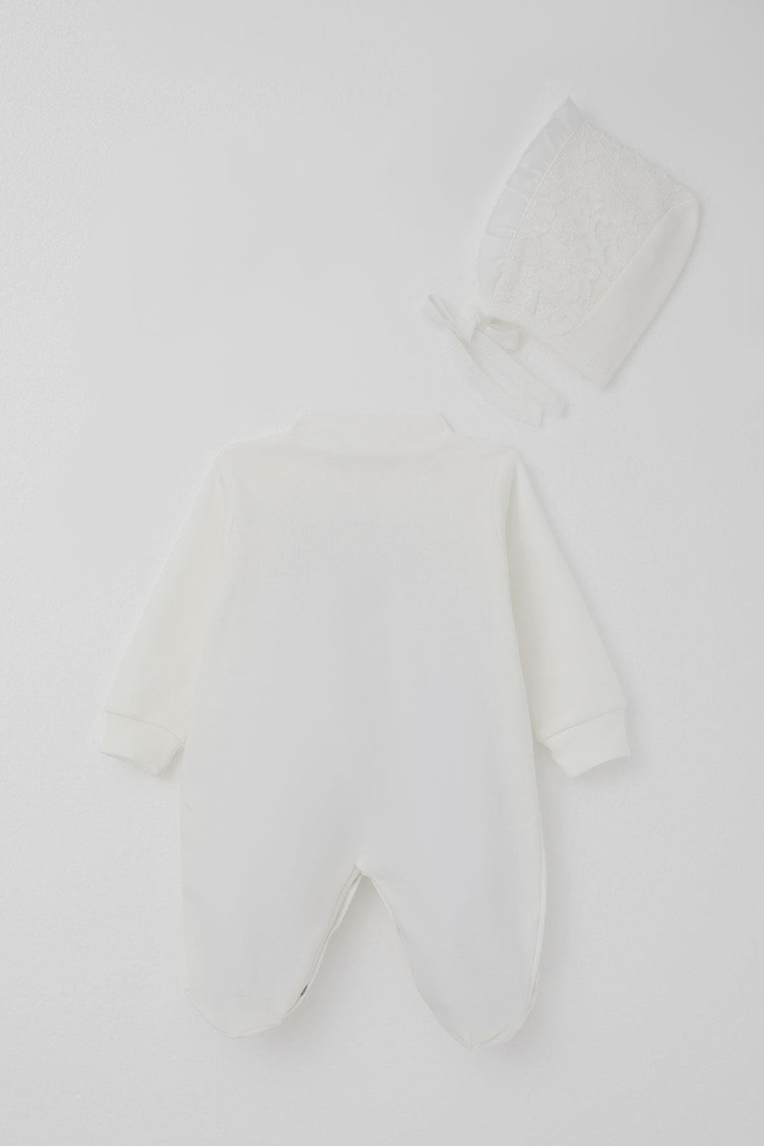 BRE Breeze Baby Girl Romper with Socks Lace Detail Flower Embroidery 0-6 Months, Ecru - Florence