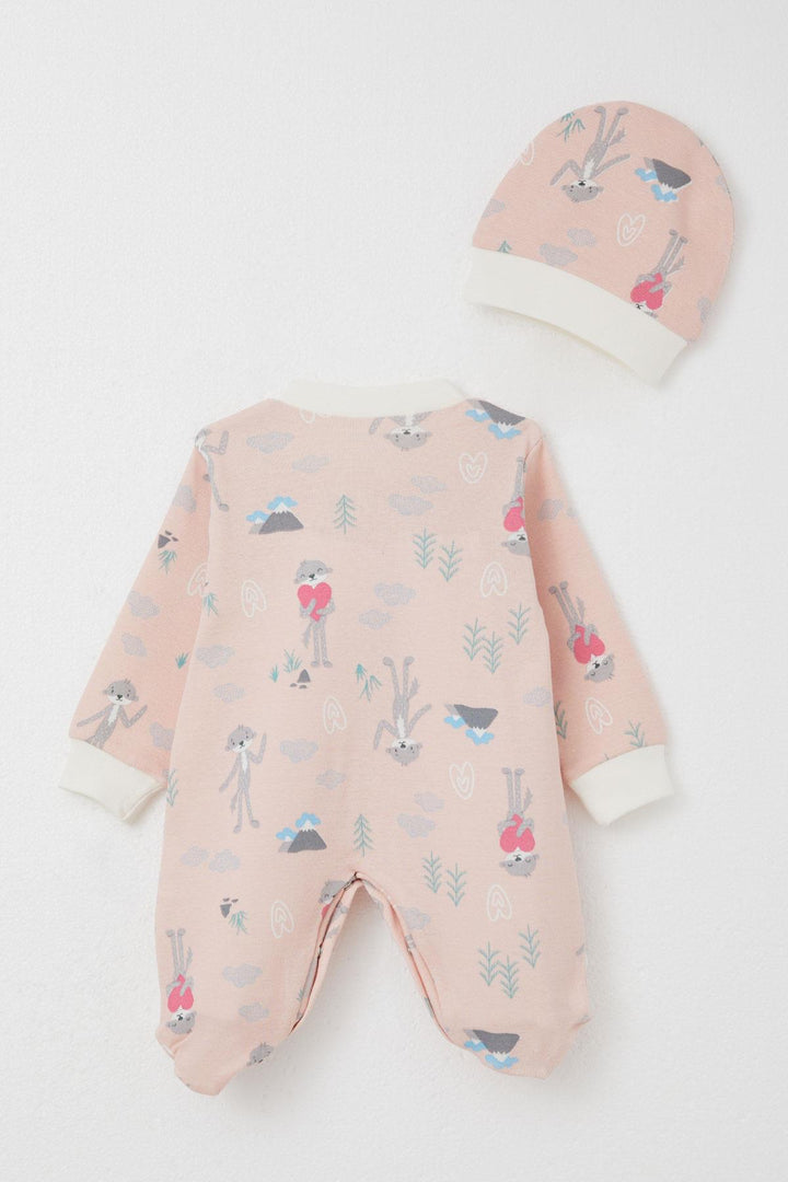 BRE Breeze Baby Girl Romper with Sock Nature Themed Cute Animal Pattern 0-6 Months, Salmon - Lauderdale Lakes