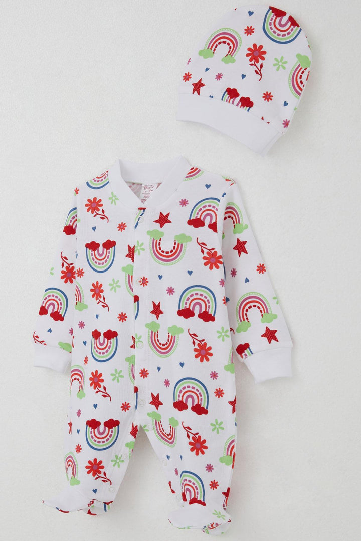BRE Breeze Baby Girl Romper with Socks Rainbow Tale Flower Patterned 0-6 Months, White - Mitrovicë