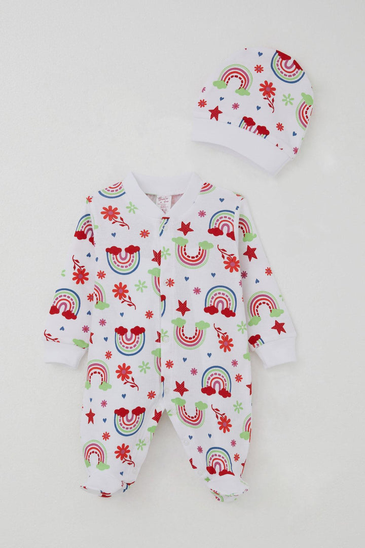 BRE Breeze Baby Girl Romper with Socks Rainbow Tale Flower Patterned 0-6 Months, White - Mitrovicë