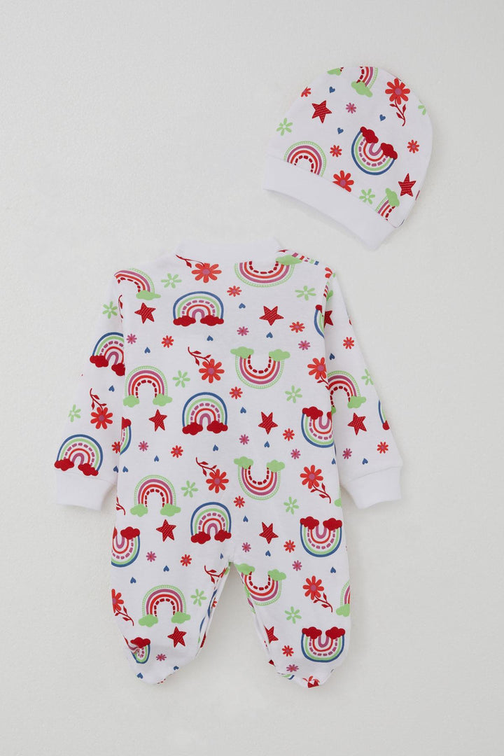 BRE Breeze Baby Girl Romper with Socks Rainbow Tale Flower Patterned 0-6 Months, White - Mitrovicë