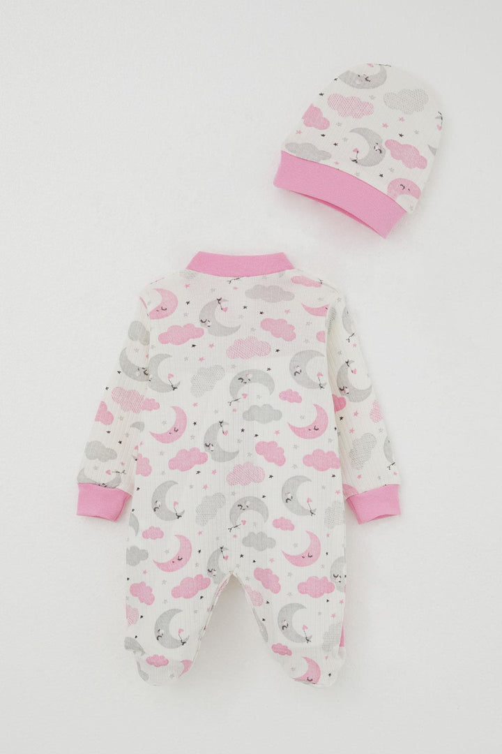 BRE Breeze Baby Girl Romper with Booties Sky Themed Sleepy Moon Pattern 0-6 Months, Beige - Fort Pierce