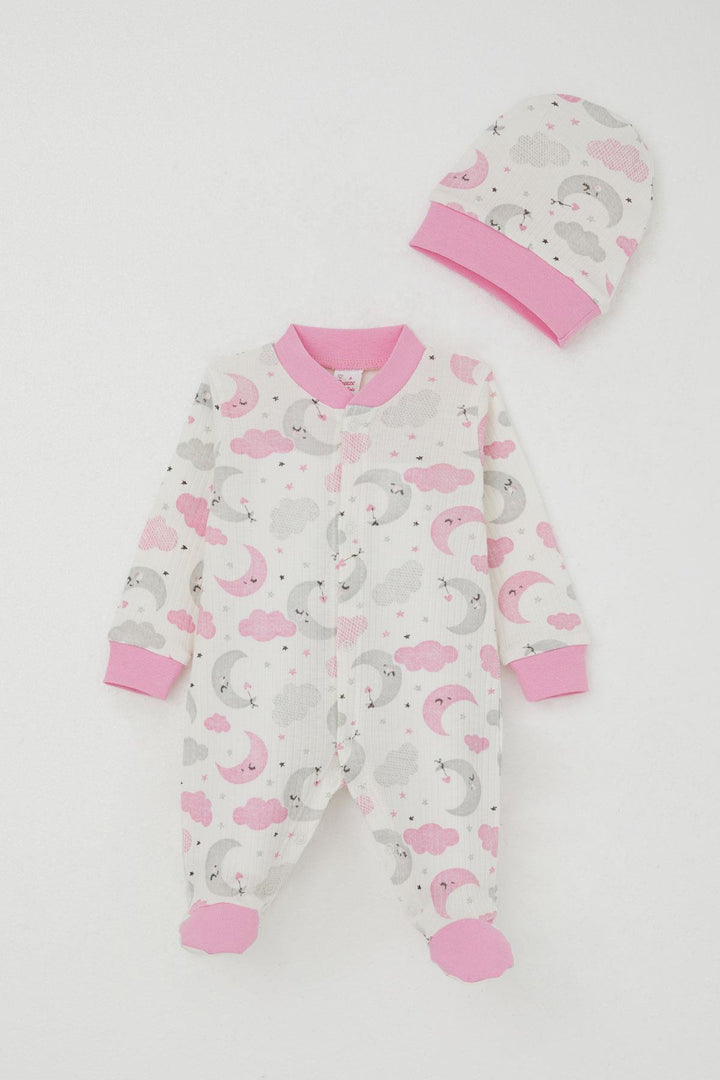 BRE Breeze Baby Girl Romper with Booties Sky Themed Sleepy Moon Pattern 0-6 Months, Beige - Fort Pierce