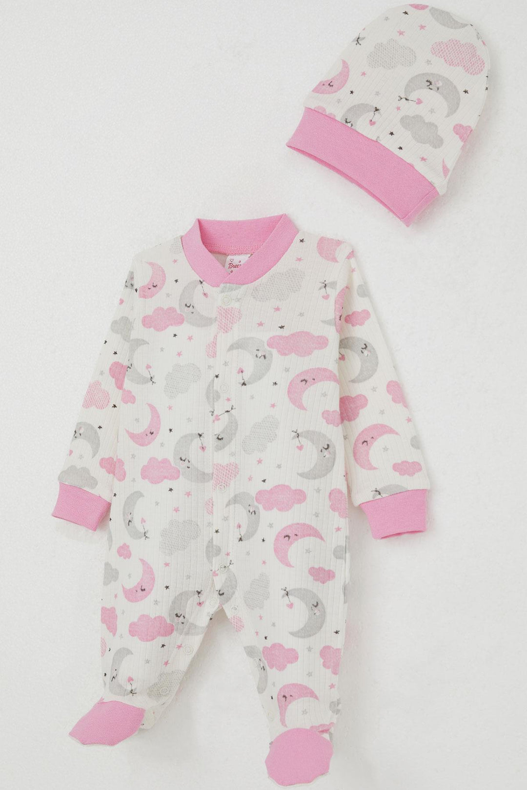 BRE Breeze Baby Girl Romper with Booties Sky Themed Sleepy Moon Pattern 0-6 Months, Beige - Fort Pierce