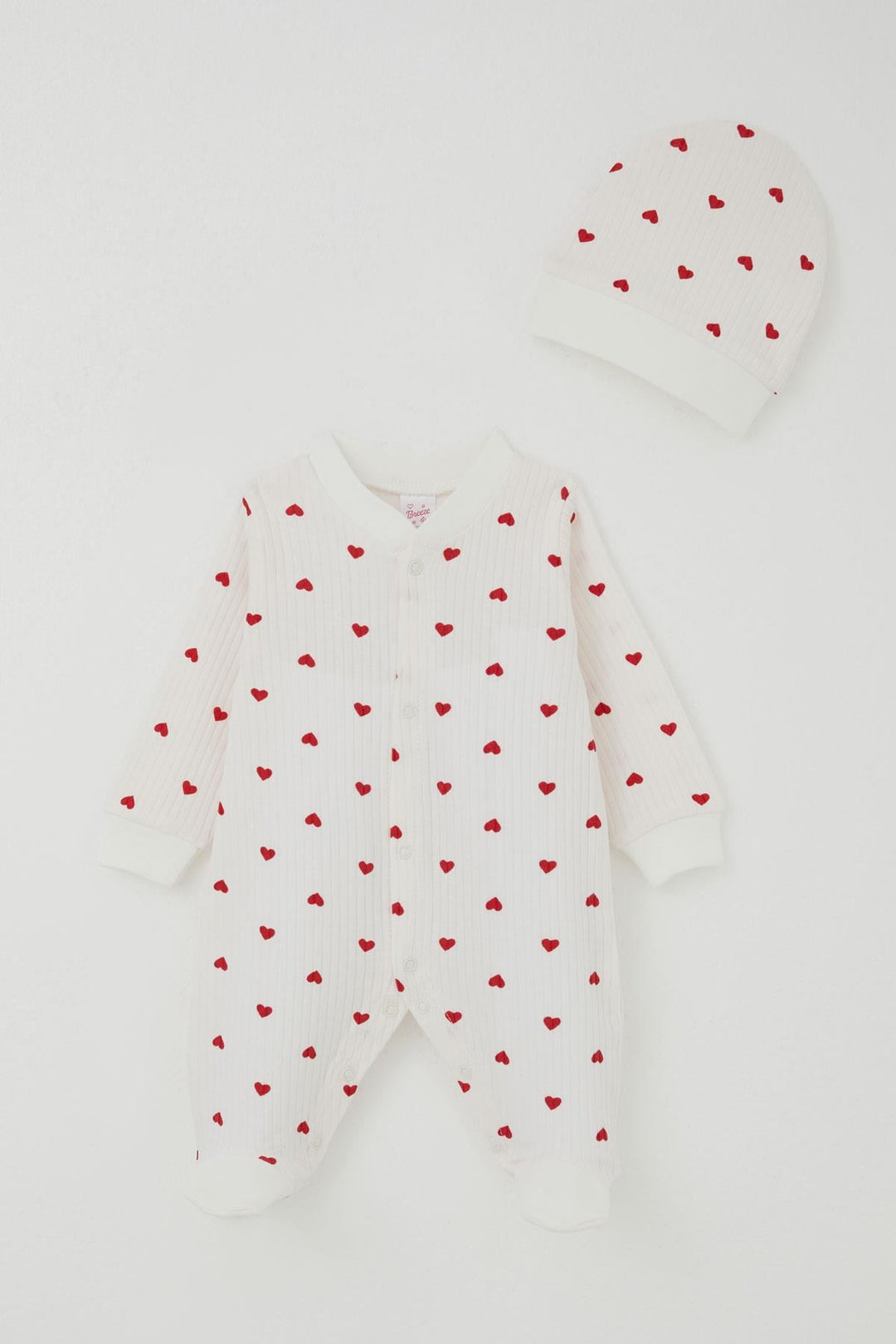 BRE Breeze Baby Girl Romper with Socks Heart Patterned 0-6 Months, Ecru - Estero