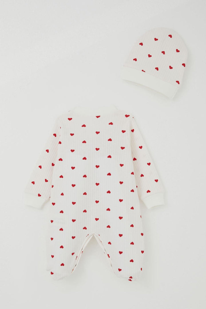 BRE Breeze Baby Girl Romper with Socks Heart Patterned 0-6 Months, Ecru - Estero