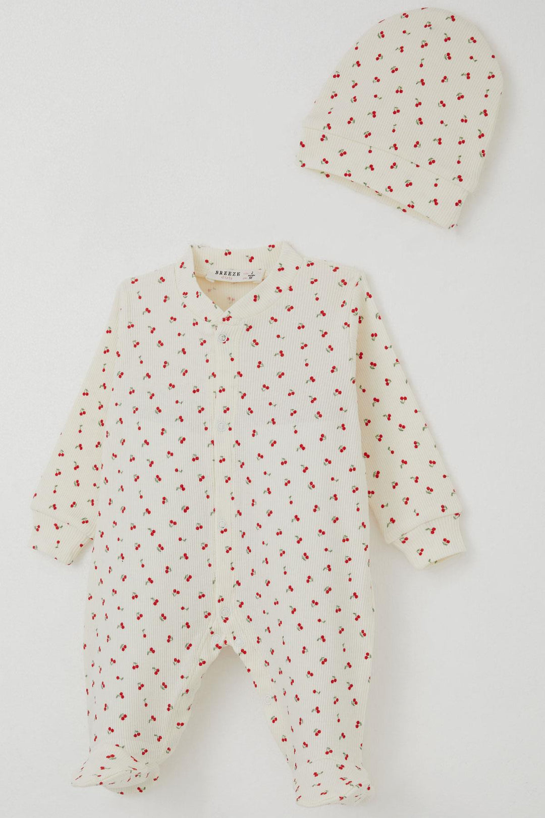 BRE Breeze Baby Girl Romper with Socks Cherry Garden 0-6 Months, Cream - Augusta