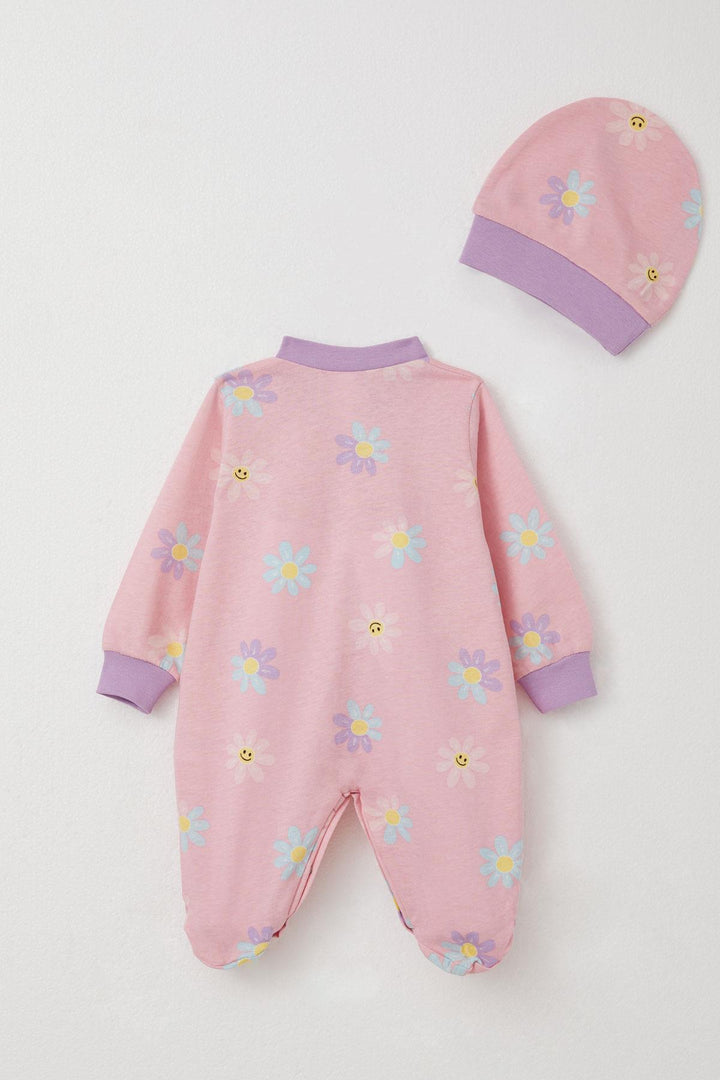 BRE Breeze Baby Girl Romper with Socks Colorful Daisy Patterned 0-6 Months, Pink - Chatham