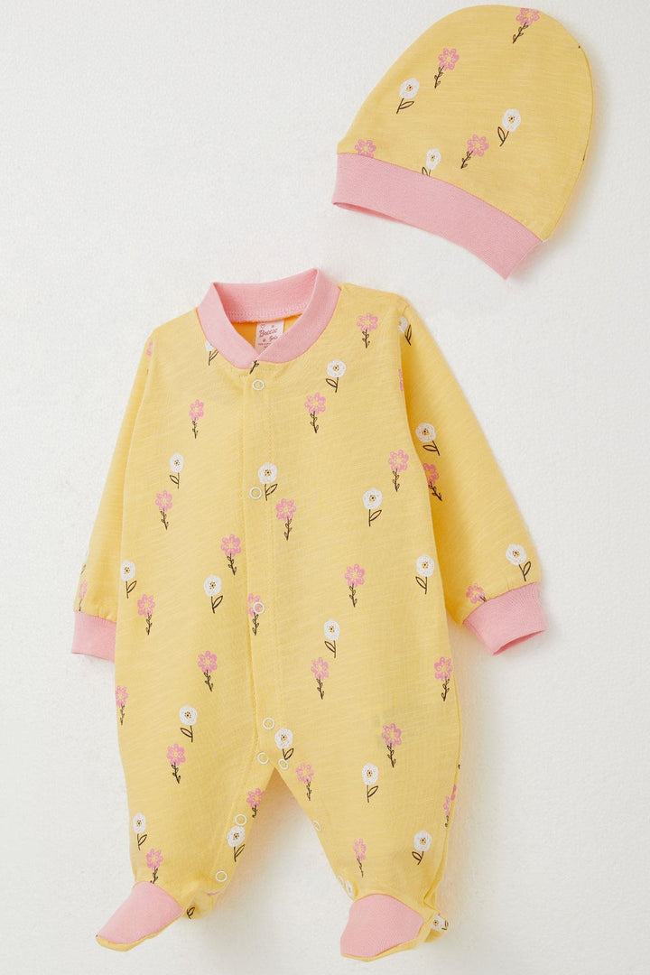 BRE Breeze Baby Girl Romper with Socks Colorful Flower Pattern 0-6 Months, Yellow - Rustavi