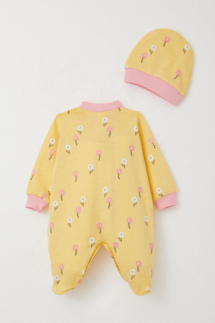 BRE Breeze Baby Girl Romper with Socks Colorful Flower Pattern 0-6 Months, Yellow - Rustavi