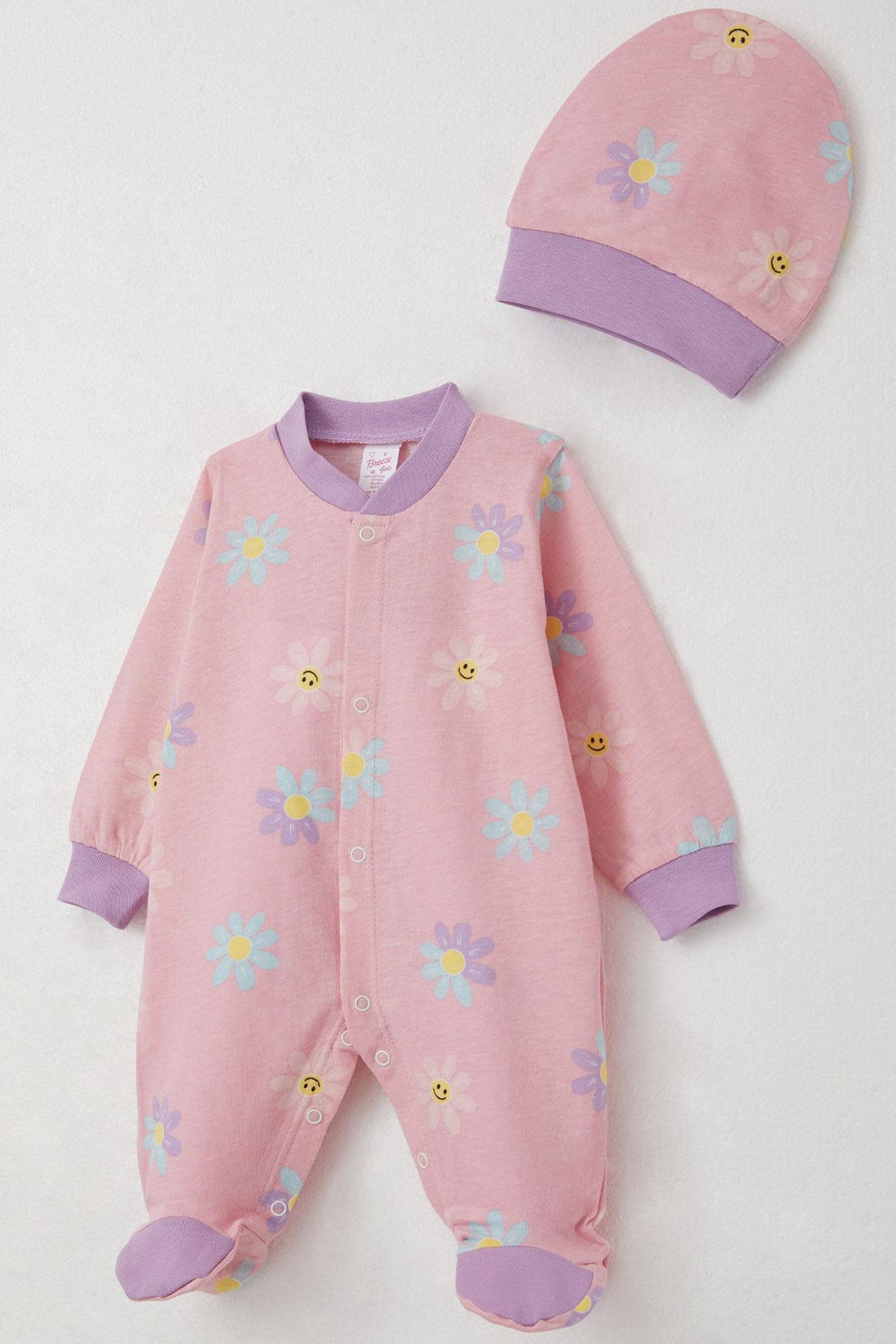 BRE Breeze Baby Girl Romper with Socks Colorful Daisy Patterned 0-6 Months, Pink - Chatham