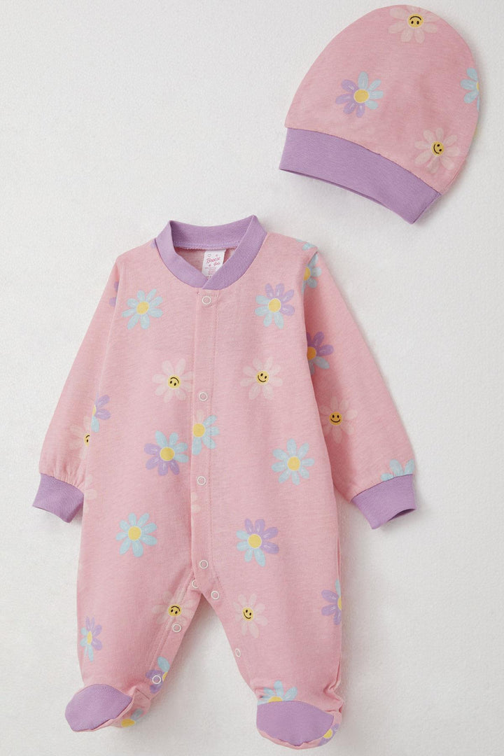 BRE Breeze Baby Girl Romper with Socks Colorful Daisy Patterned 0-6 Months, Pink - Chatham