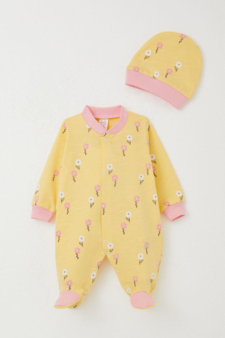 BRE Breeze Baby Girl Romper with Socks Colorful Flower Pattern 0-6 Months, Yellow - Rustavi