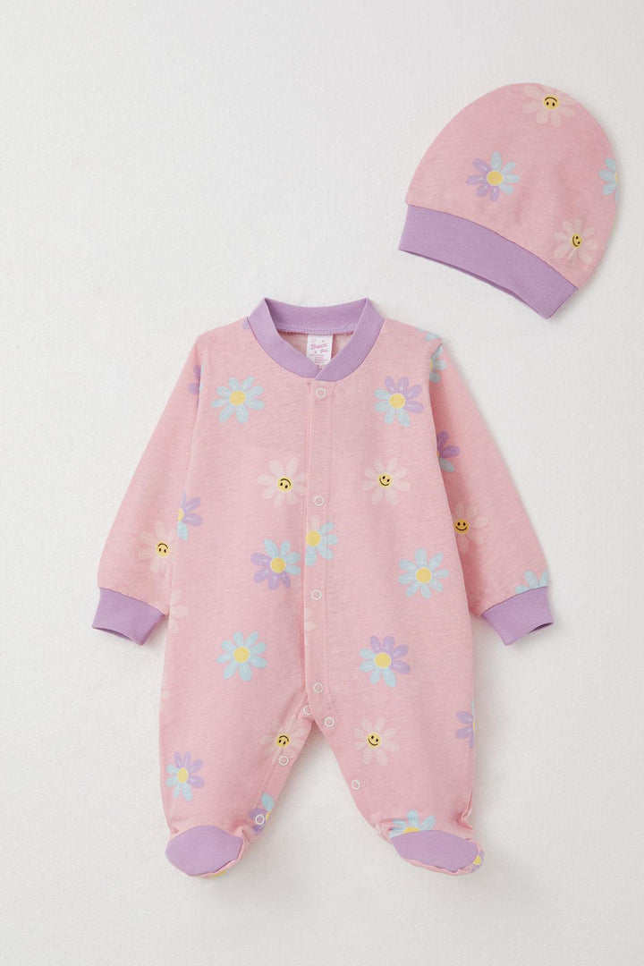 BRE Breeze Baby Girl Romper with Socks Colorful Daisy Patterned 0-6 Months, Pink - Chatham