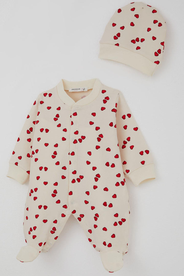 BRE Breeze Baby Girl Romper with Socks Love Themed Heart Patterned 0-6 Months, Cream - Olympia