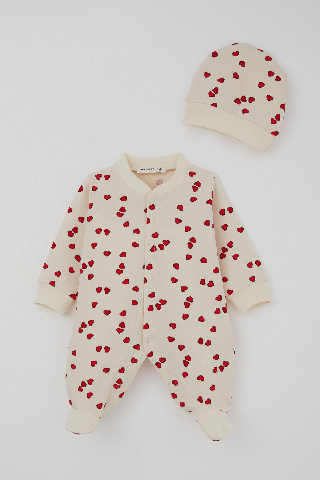 BRE Breeze Baby Girl Romper with Socks Love Themed Heart Patterned 0-6 Months, Cream - Olympia