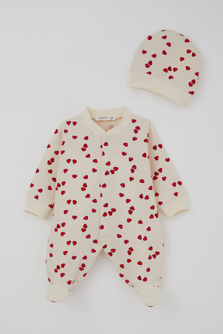 BRE Breeze Baby Girl Romper with Socks Love Themed Heart Patterned 0-6 Months, Cream - Olympia