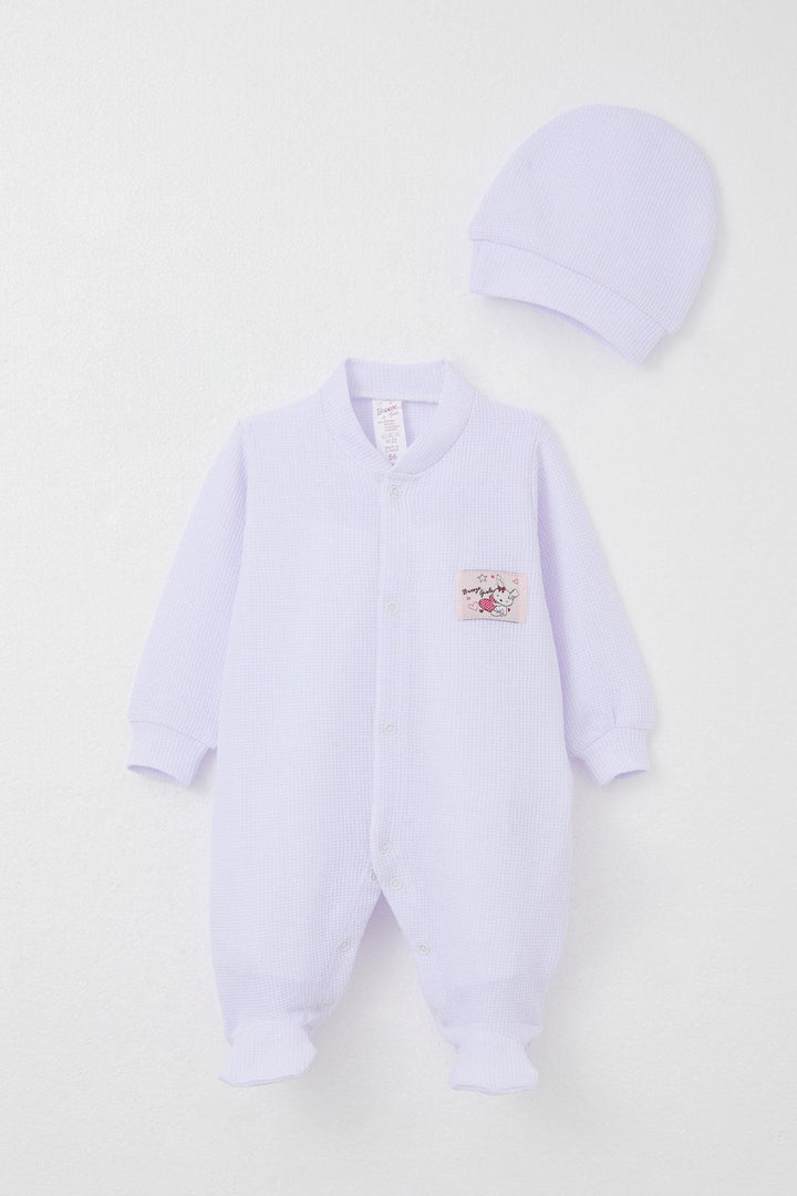 BRE Breeze Baby Girl Romper with Socks Cute Bunny Embroidery 0-6 Months, Light Purple - Barri