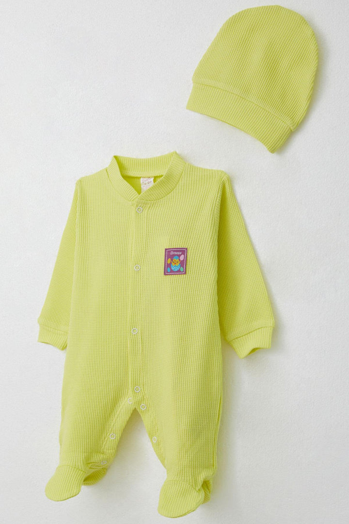 BRE Breeze Baby Girl Romper with Socks Cute Chick Embroidery 0-6 Months, Neon Yellow - Gallarate