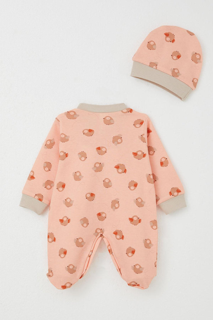 BRE Breeze Baby Girl Romper with Socks Cute Birds Patterned 0-6 Months, Salmon - Valladolid