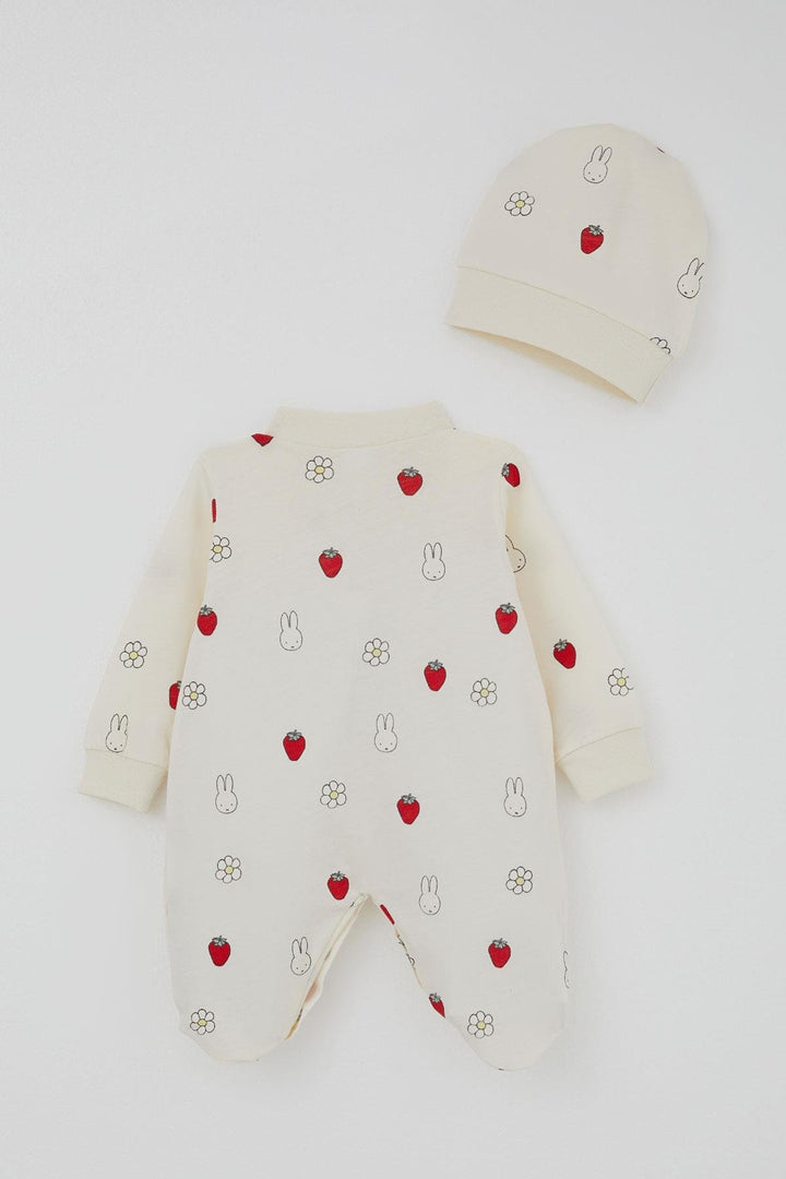 BRE Breeze Baby Girl Romper with Socks Cute Bunny & Strawberry Pattern 0-6 Months, Ecru - Fuenlabrada