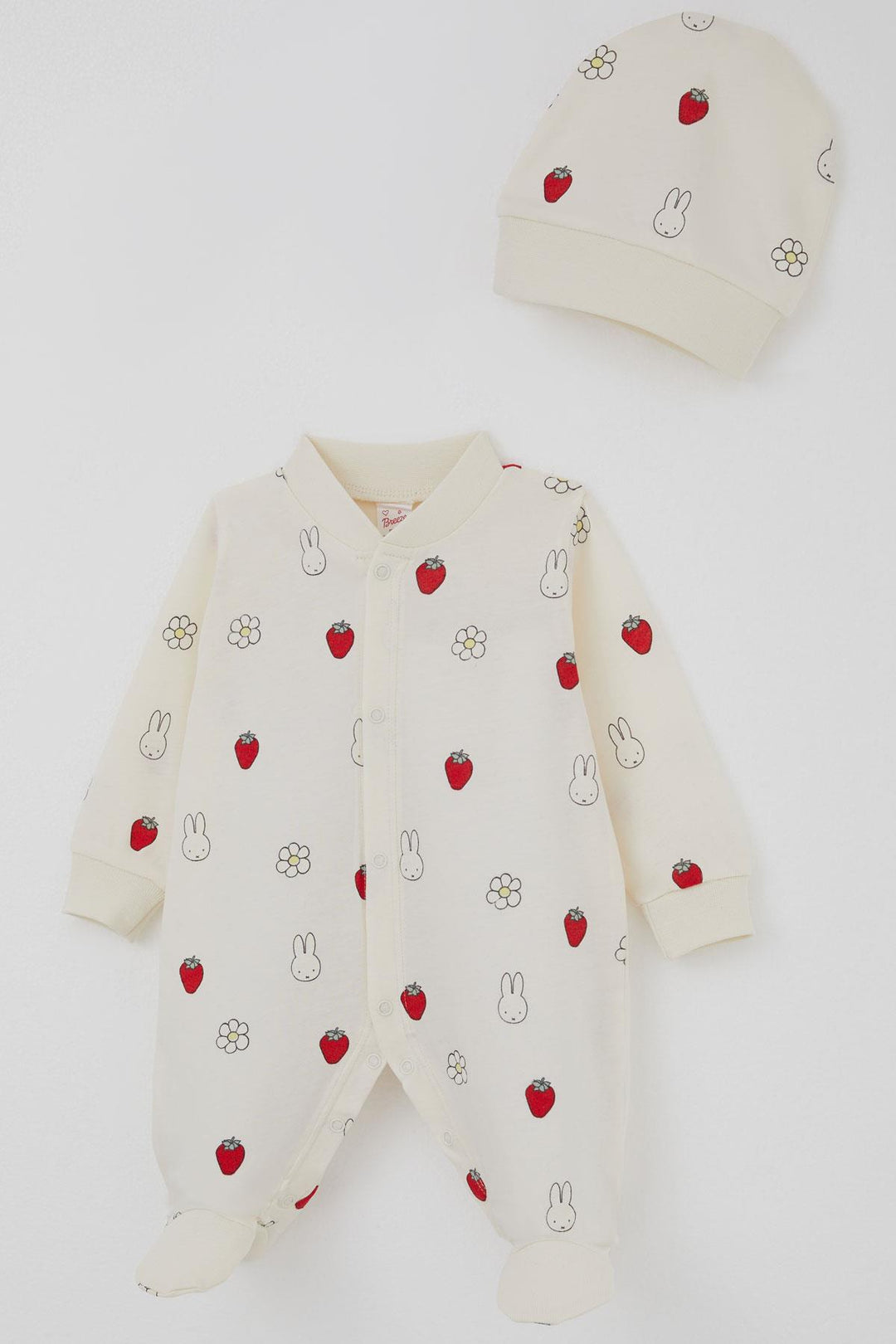 BRE Breeze Baby Girl Romper with Socks Cute Bunny & Strawberry Pattern 0-6 Months, Ecru - Fuenlabrada
