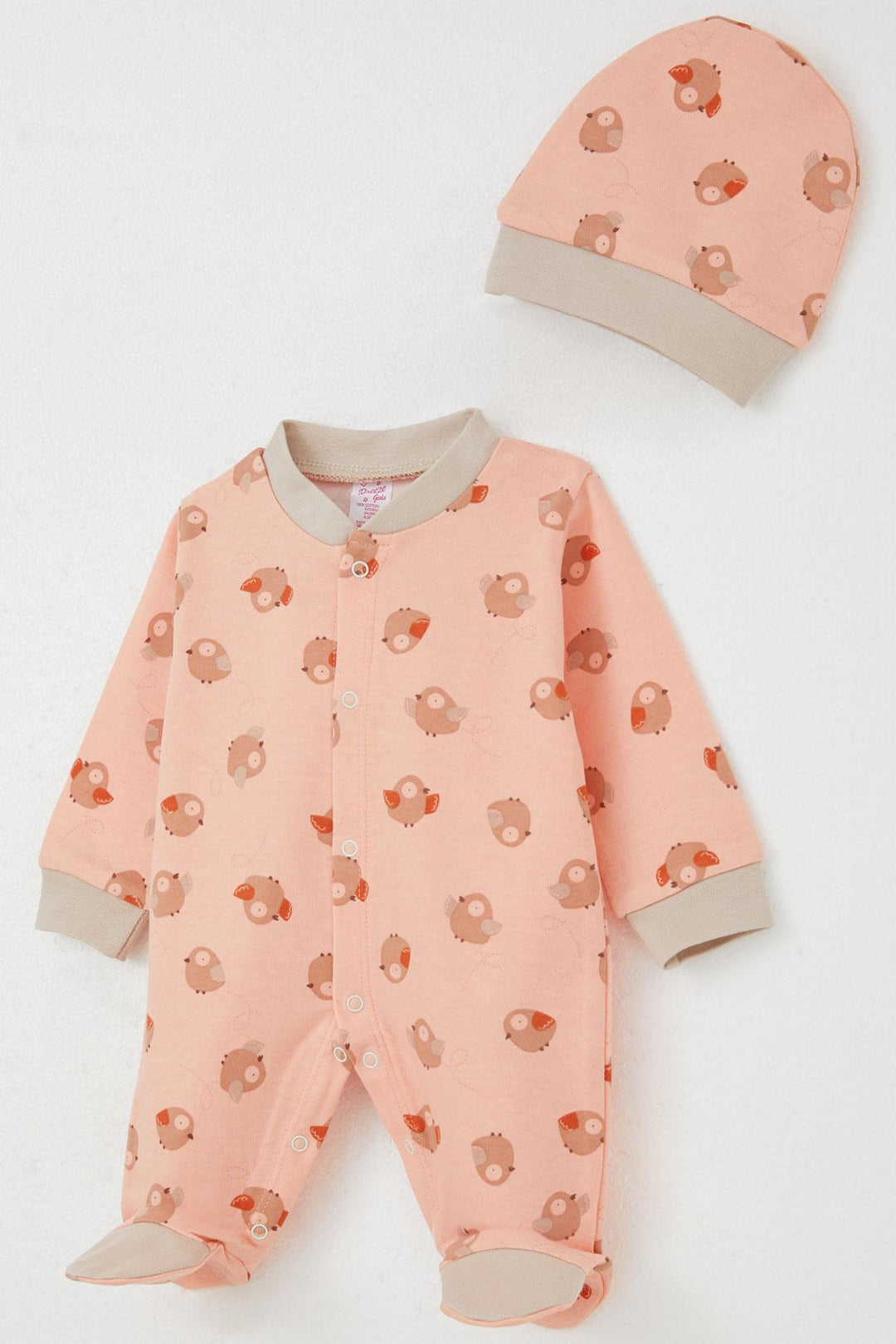 BRE Breeze Baby Girl Romper with Socks Cute Birds Patterned 0-6 Months, Salmon - Valladolid