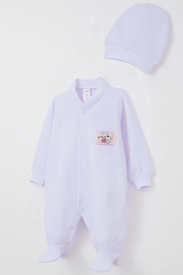 BRE Breeze Baby Girl Romper with Socks Cute Bunny Embroidery 0-6 Months, Light Purple - Barri