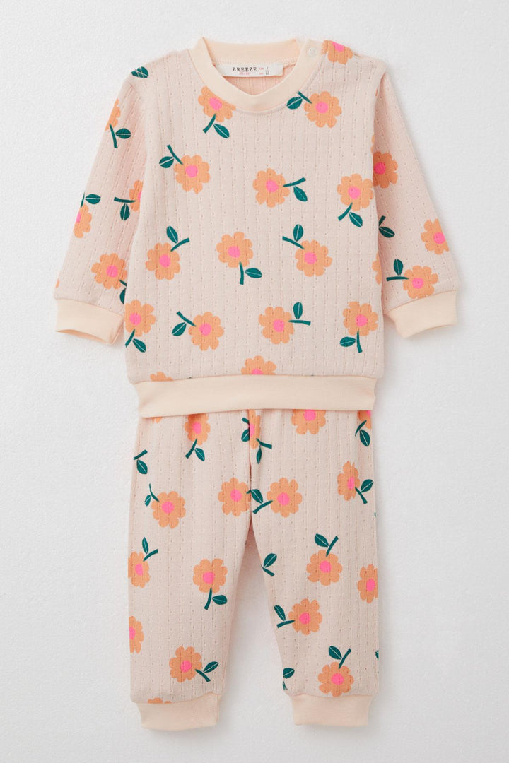 BRE Breeze Baby Girl Set with Flower Pattern 4 Months Year, Powder - Thun