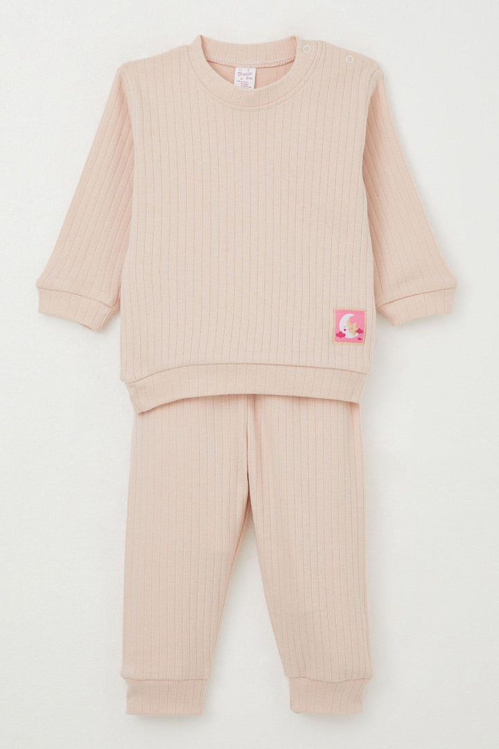 BRE Breeze Baby Girl Set Sleeper Moon & Star Embroidered 4 Months Year, Powder - Wood Buffalo