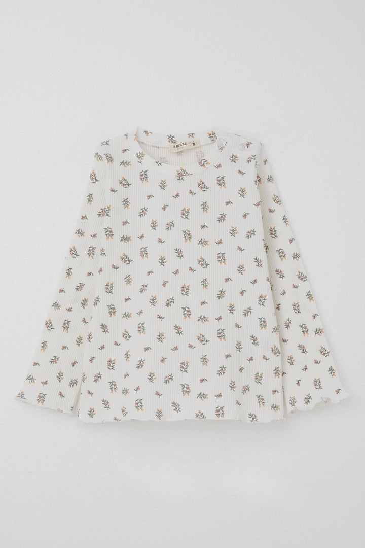 BRE Breeze Girl Baby Pajama Set Flower Patterned Buttoned Shoulder 9 Months-3 Years, Ecru - Tuttlingen