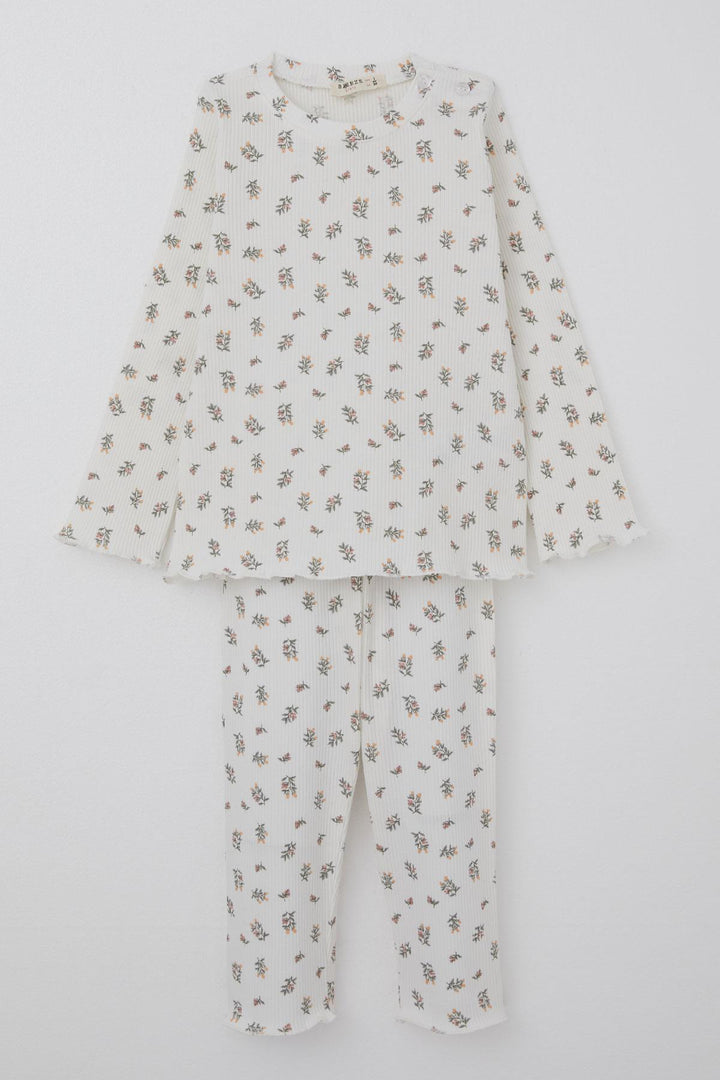 BRE Breeze Girl Baby Pajama Set Flower Patterned Buttoned Shoulder 9 Months-3 Years, Ecru - Tuttlingen